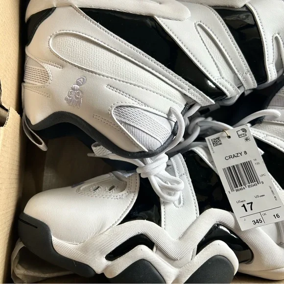 NIB Adidas Originals Men’s Crazy 8 Basketball Sneakers - White/Black Size 17 - Picture 4 of 5